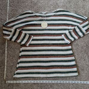 Chenault Striped Knit Top in Green, Brown, and Cream